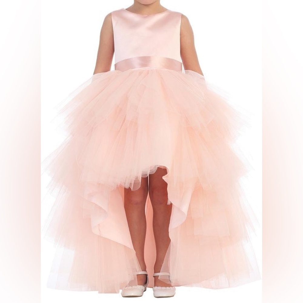 Little Girls Blush Hi-Low Multi Level Ruffle Tutu Flower Girl Dress size 4